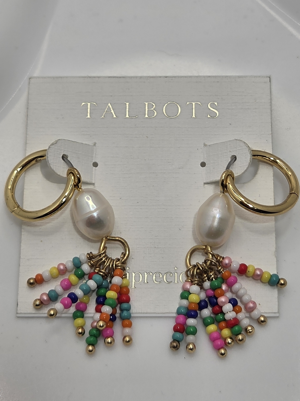 ✨ NWT Talbots Semiprecious Pearl & Seed Bead Hoop Earrings 🌈 Colorful Huggie